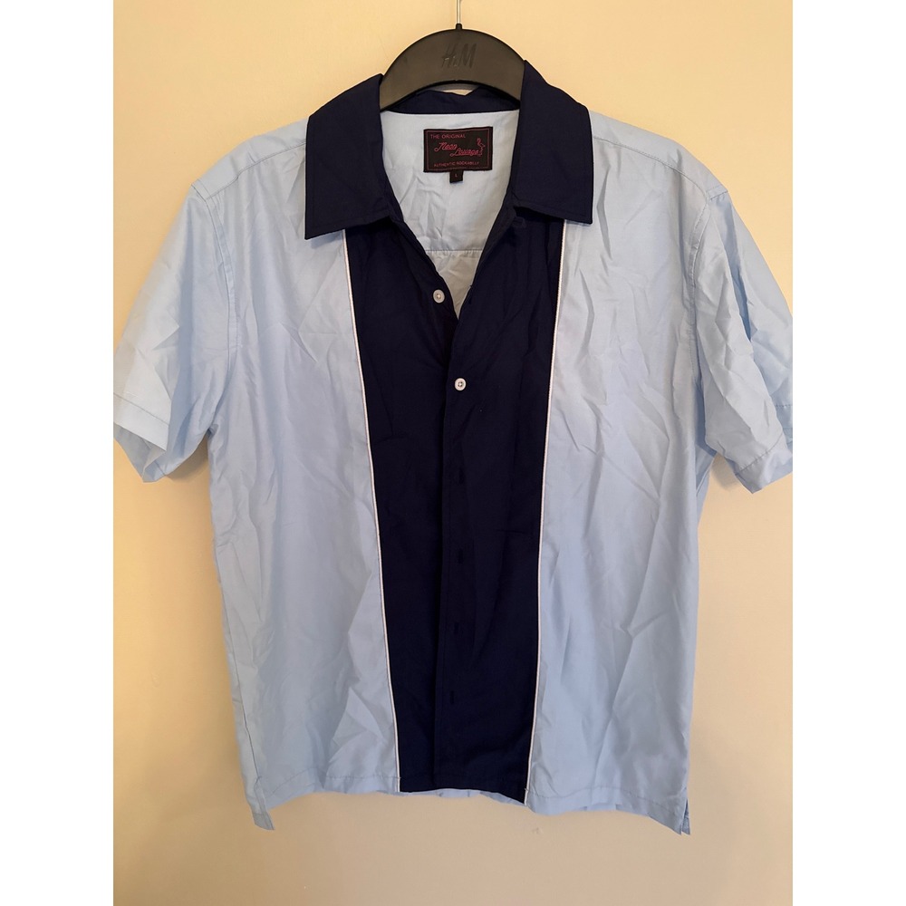Neon Lounge Authentic Rockabilly Bowling Shirt Blue Two Tone Short Sleeve Large